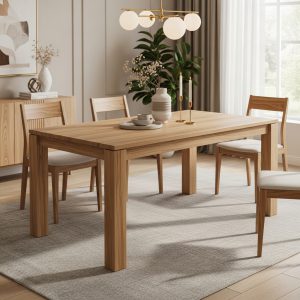 Handcrafted Solid Wood Dining Table – Natural Finish